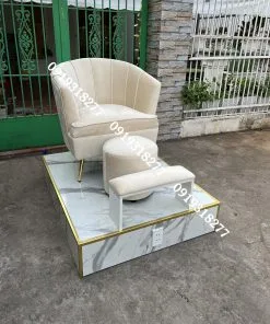 Bộ Sofa Tiệm Nail Vải Nhung Kem Sang Trọng - Ghế Sofa Đơn Làm Nails Giá Rẻ
