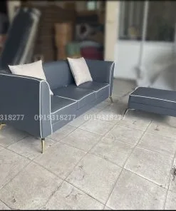 Bộ Ghế Sofa Cao Cấp Giả Da Màu Xám - Sofa Băng Dài 1m8 Kèm Đôn Sang Trọng