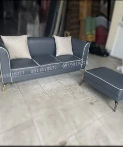 Bộ Ghế Sofa Cao Cấp Giả Da Màu Xám - Sofa Băng Dài 1m8 Kèm Đôn Sang Trọng