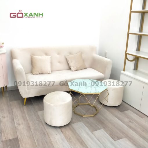 Bộ sofa băng dài 1m7 vải nhung kem