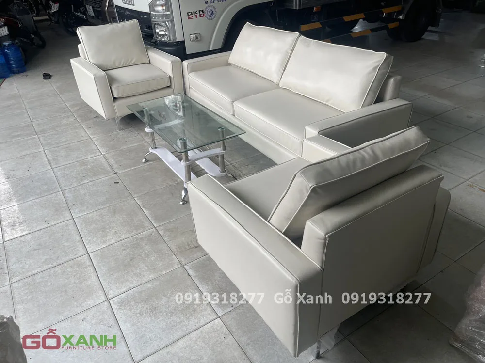 Bộ sofa nệm rời da trắng