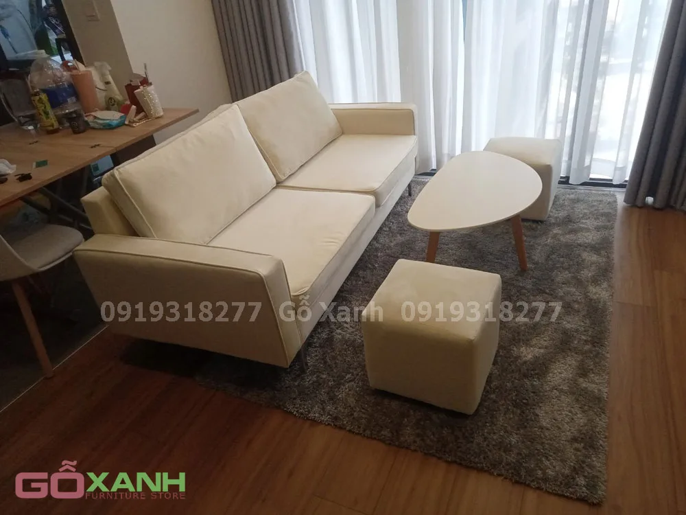 Bộ sofa băng dài 1m8 nệm rời nhung kem 