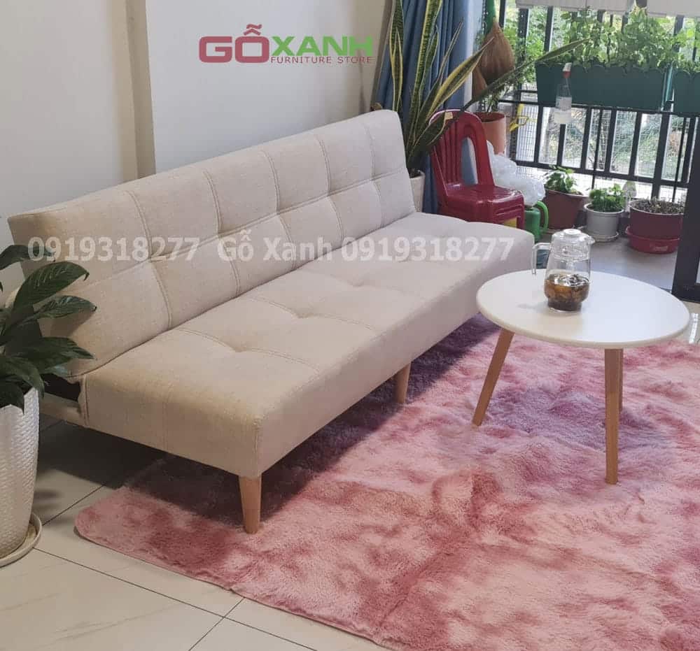 Ghế sofa bed 1m8 vải bố màu kem