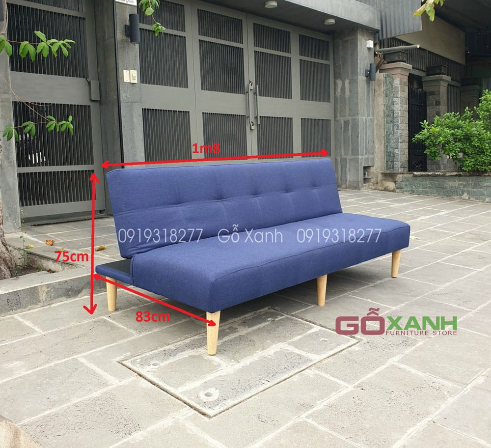 Ghế sofa bed màu xanh navy 1m8 nệm không có lò xo