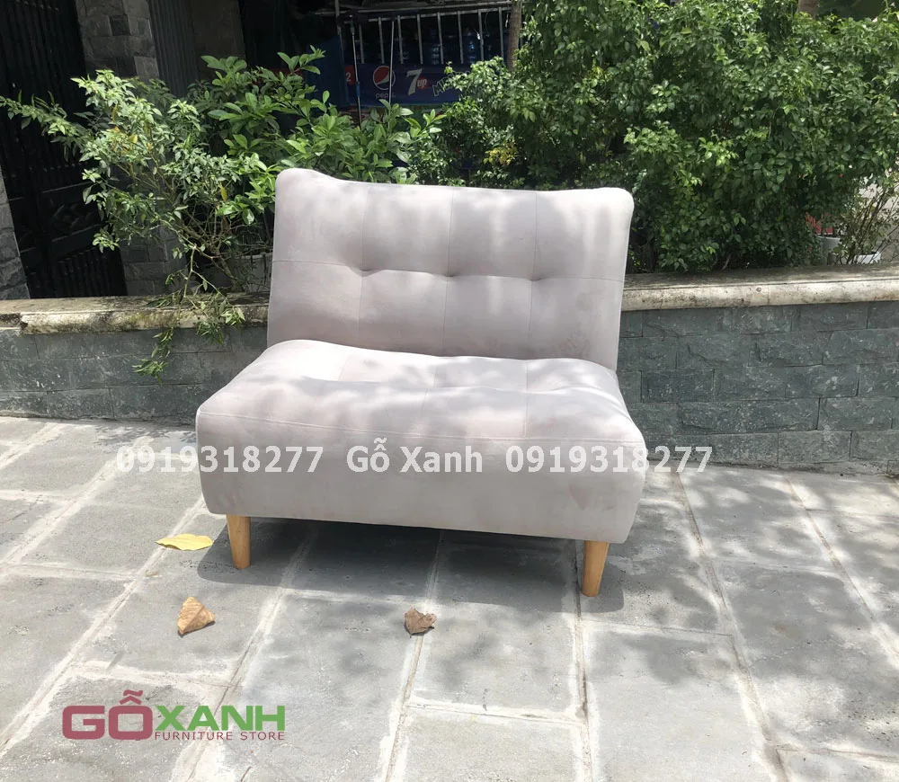 Ghế sofa béo ú 89cm nhung trắng xám
