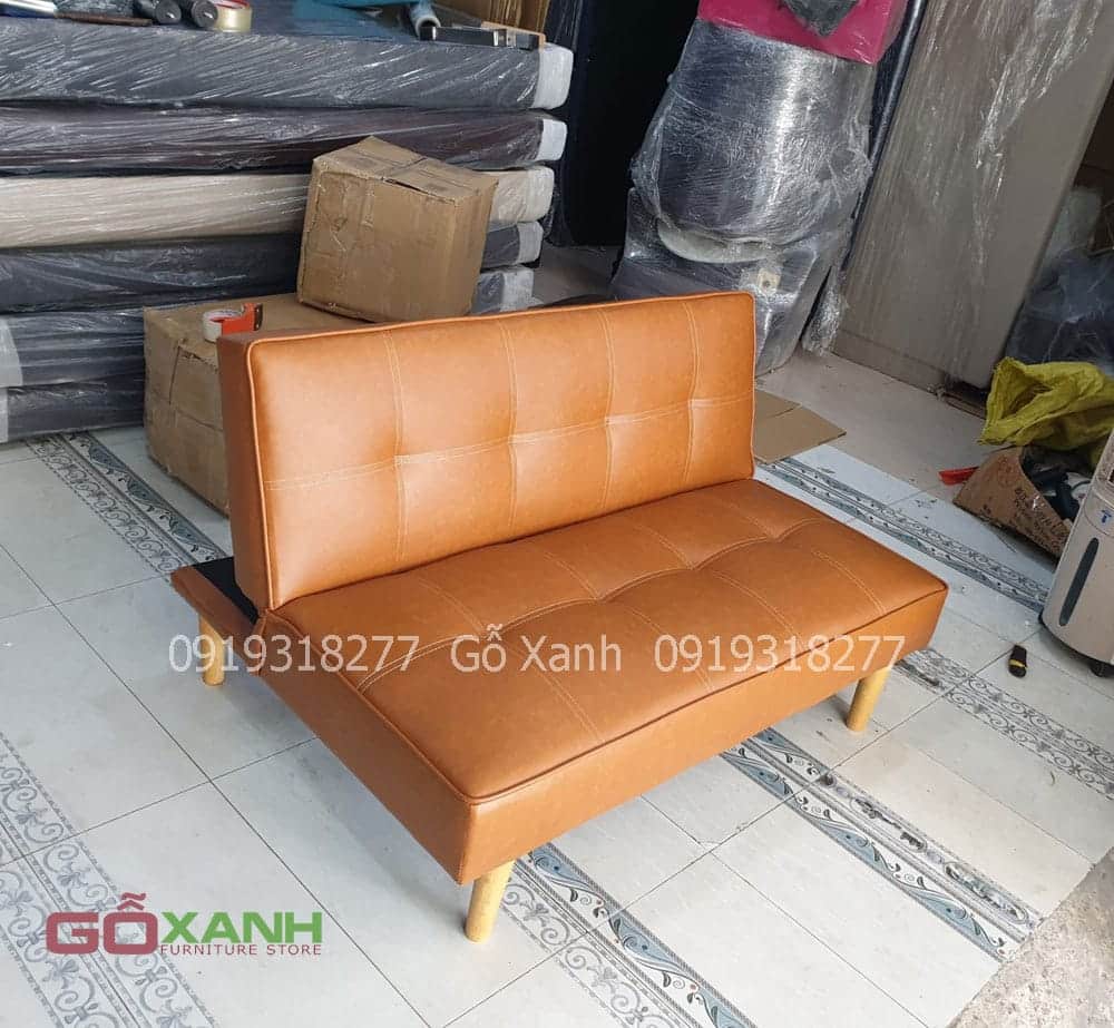 Ghế sofa bed mini nhỏ gọn 1m2 nâu da bò (chân gỗ)