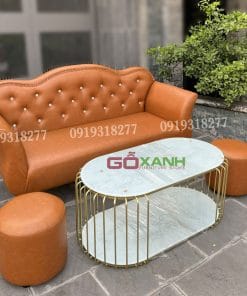 Bộ sofa băng 1m7 tân cổ điển nâu da bò