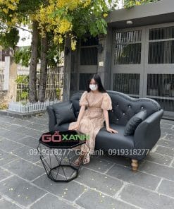 Bộ sofa băng 1m7 tân cổ điển da xám đậm