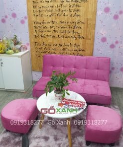 Bộ sofa bed 1m2 nhung hồng sen 1