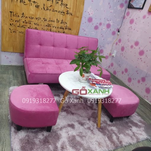 Bộ Ghế Sofa Bed 1m2 nhung hồng sen