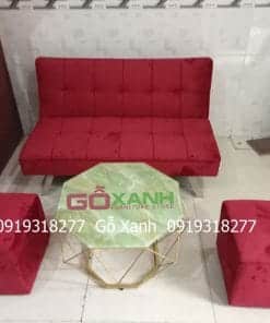 Bộ sofa bed 1m2 nhung đỏ đô