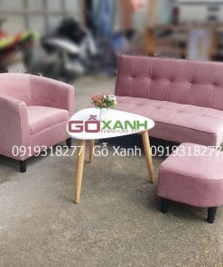 Bộ sofa bed 1m2 nhung hồng phấn
