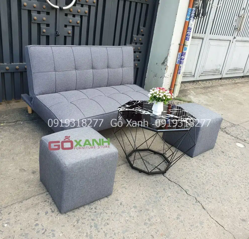 Bộ sofa bed mini 1m2 vải màu xám
