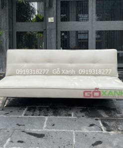 Ghế sofa bed nệm lò xo bọc da kem 1
