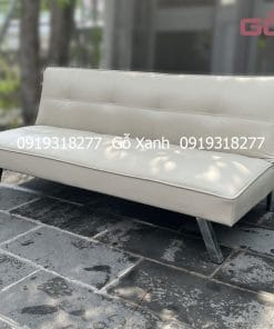Ghế sofa bed nệm lò xo bọc da kem