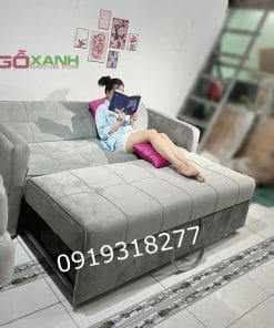 Ghế sofa kéo thành giường vải nhung trắng xám