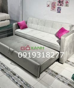 Ghế sofa kéo thành giường vải nhung trắng xám 2