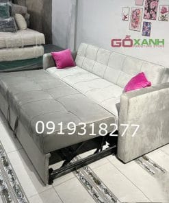 Ghế sofa kéo thành giường vải nhung trắng xám 1