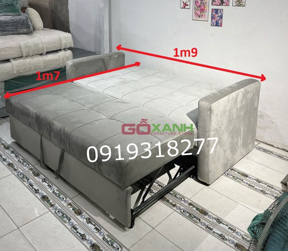 Ghế sofa có thể kéo ra thành giường ngủ vải nhung xám trắng