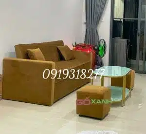 Sofa giường thông minh vải nhung nâu