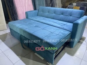 Sofa giường thông minh vải nhung xanh