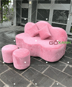Sofa đám mây bọc vải nhung màu hồng phấn siêu cute
