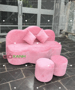 Sofa đám mây bọc vải nhung màu hồng phấn siêu cute