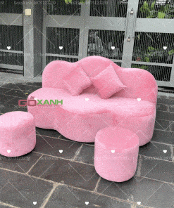Sofa đám mây bọc vải nhung màu hồng phấn siêu cute