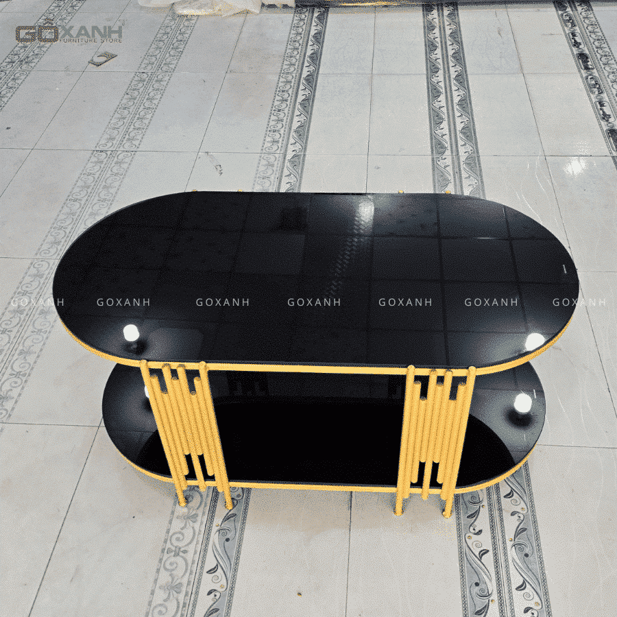 Bàn sofa oval 2 tầng mặt kính