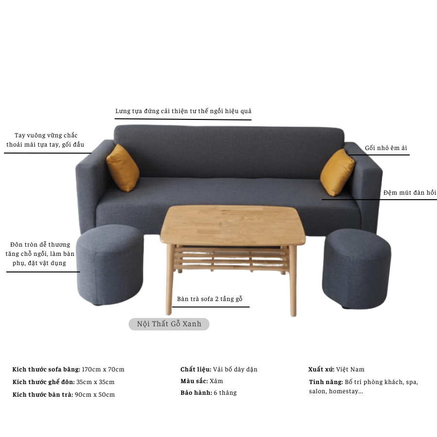 Bộ Ghế Sofa Băng Dài Chữ I 1m7 Đẹp - Giải Pháp “Cứu Cánh” Cho Căn Phòng Nhỏ 